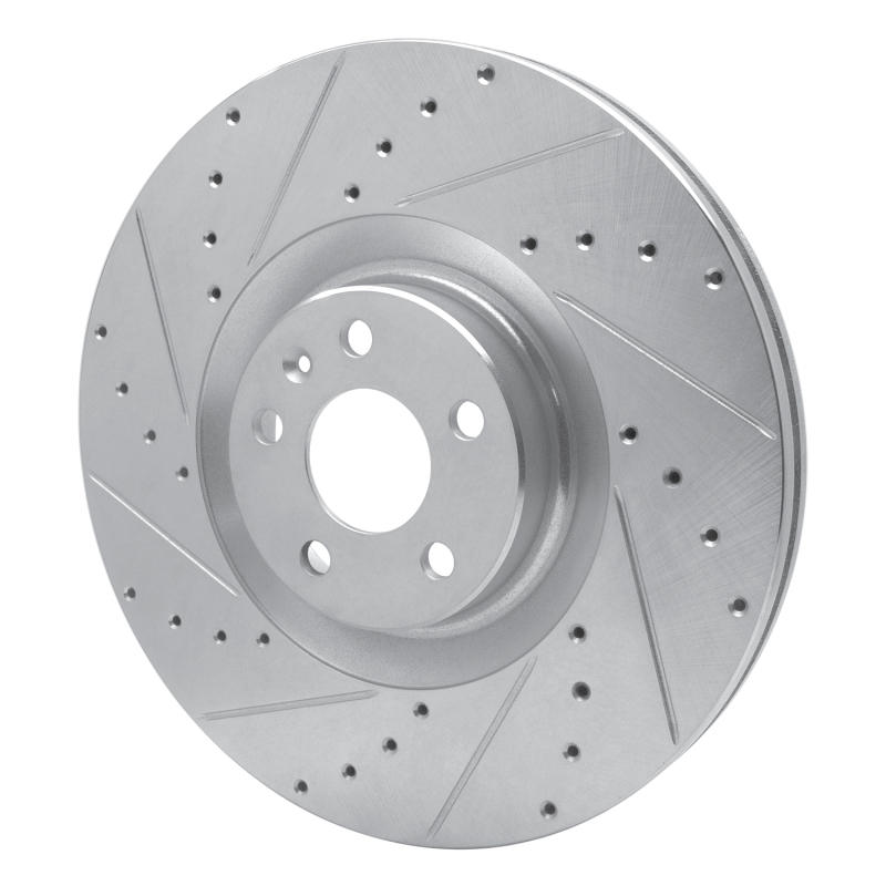 Volvo XC90 Brake Rotor (1) - Front Left - R1 Concepts - Drilled & Slotted - Silver - `16-`26
